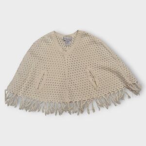 Kobe Kid's White Knit Poncho with Fringe